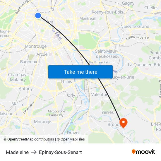 Madeleine to Epinay-Sous-Senart map