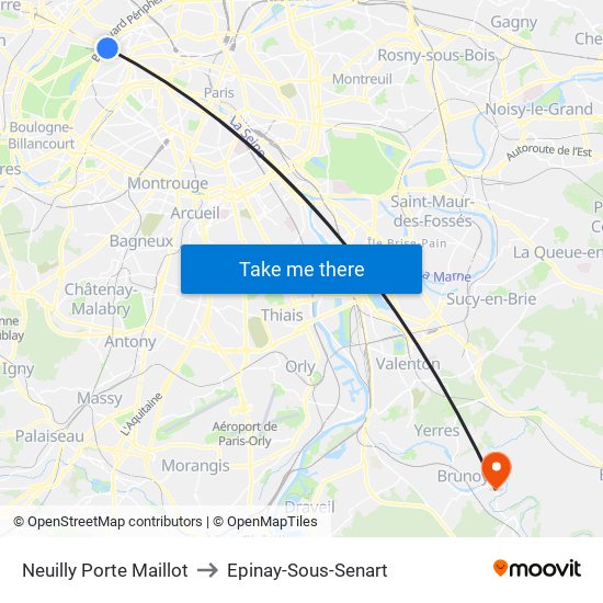 Neuilly Porte Maillot to Epinay-Sous-Senart map
