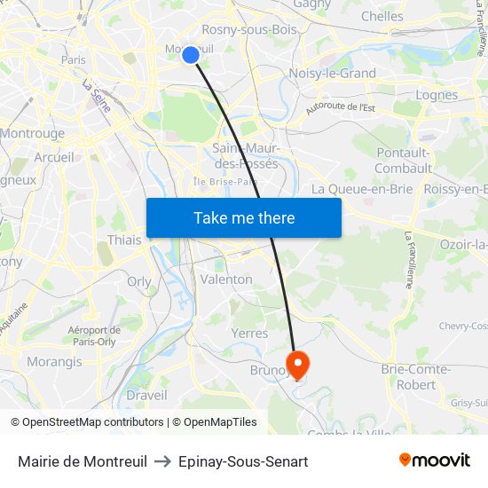 Mairie de Montreuil to Epinay-Sous-Senart map