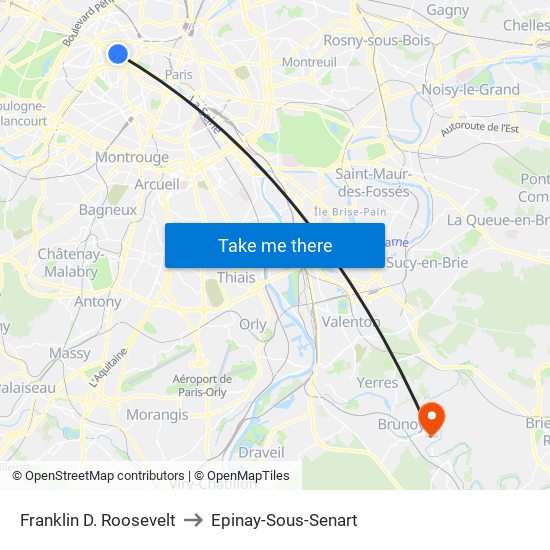 Franklin D. Roosevelt to Epinay-Sous-Senart map