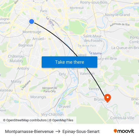 Montparnasse-Bienvenue to Epinay-Sous-Senart map