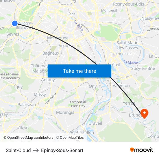 Saint-Cloud to Epinay-Sous-Senart map