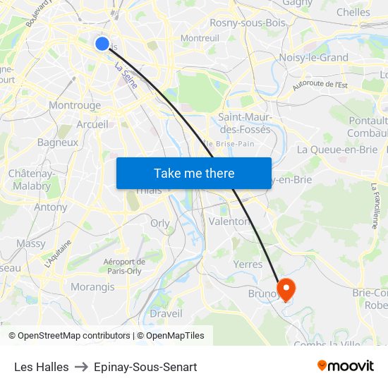 Les Halles to Epinay-Sous-Senart map