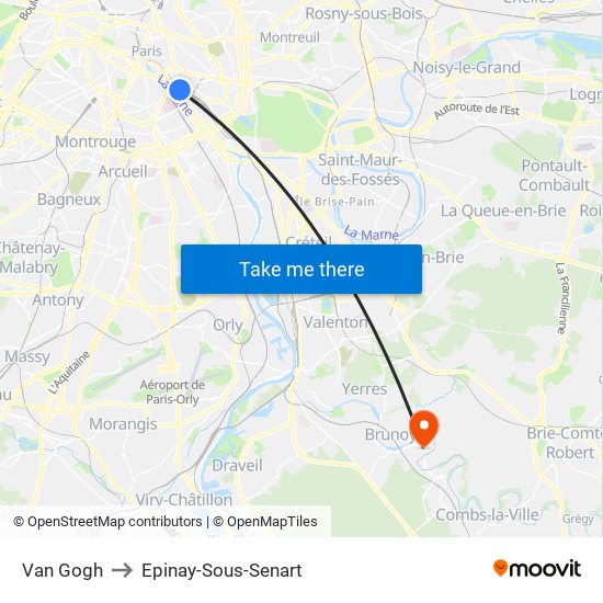 Van Gogh to Epinay-Sous-Senart map