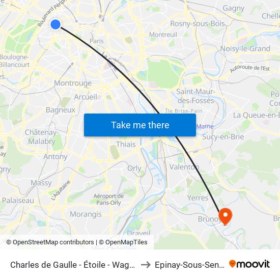 Charles de Gaulle - Étoile - Wagram to Epinay-Sous-Senart map