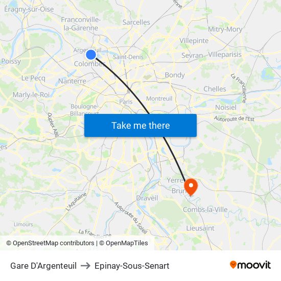 Gare D'Argenteuil to Epinay-Sous-Senart map