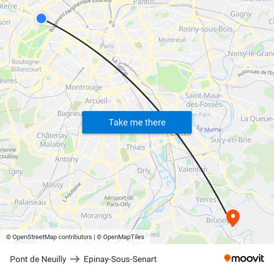 Pont de Neuilly to Epinay-Sous-Senart map