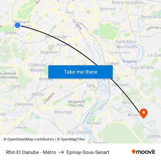 Rhin Et Danube - Métro to Epinay-Sous-Senart map