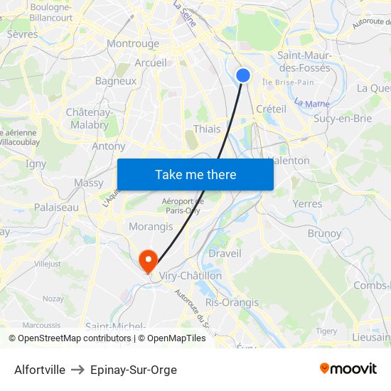 Alfortville to Epinay-Sur-Orge map
