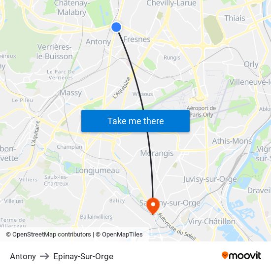 Antony to Epinay-Sur-Orge map