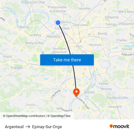 Argenteuil to Epinay-Sur-Orge map