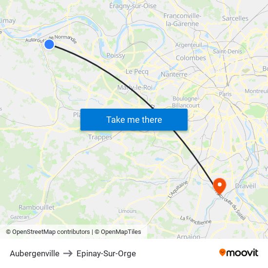 Aubergenville to Epinay-Sur-Orge map