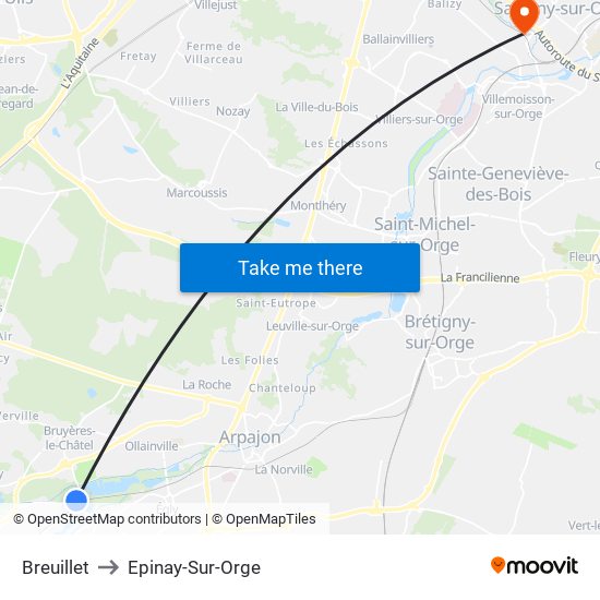Breuillet to Epinay-Sur-Orge map