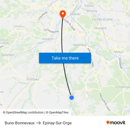 Buno-Bonnevaux to Epinay-Sur-Orge map
