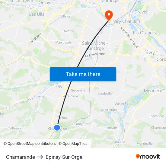 Chamarande to Epinay-Sur-Orge map