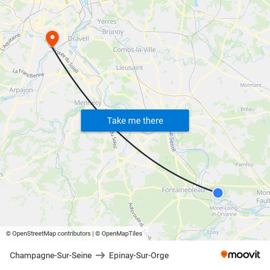 Champagne-Sur-Seine to Epinay-Sur-Orge map