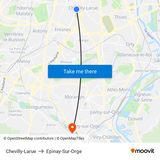 Chevilly-Larue to Epinay-Sur-Orge map