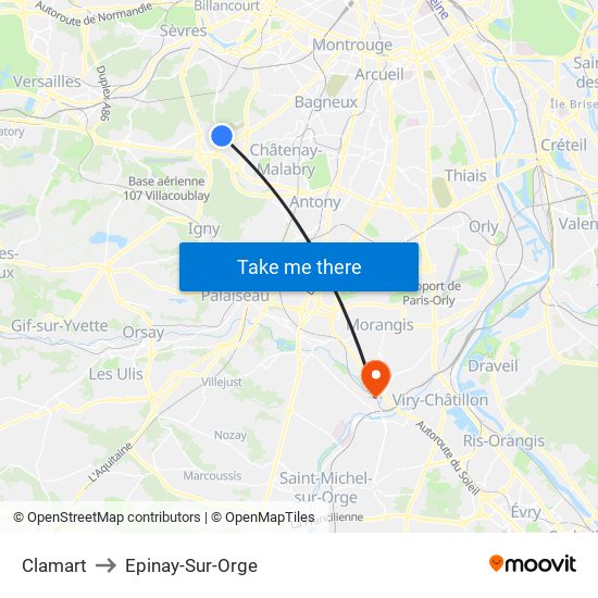 Clamart to Epinay-Sur-Orge map