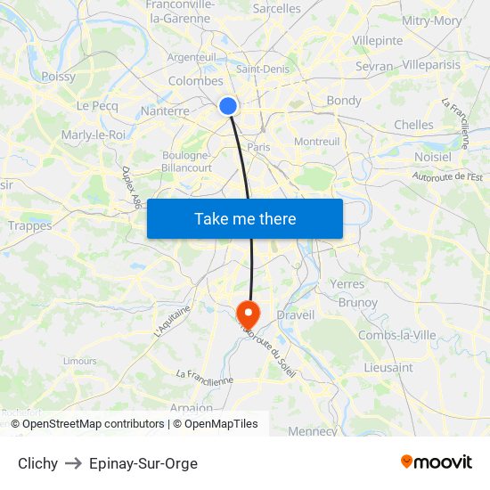Clichy to Epinay-Sur-Orge map
