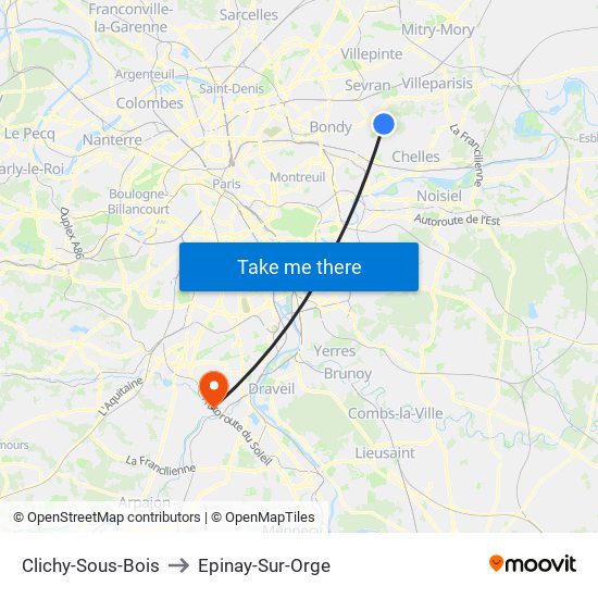 Clichy-Sous-Bois to Epinay-Sur-Orge map