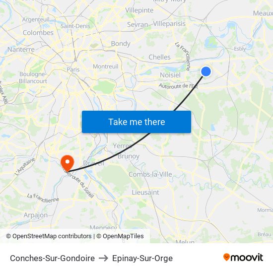 Conches-Sur-Gondoire to Epinay-Sur-Orge map