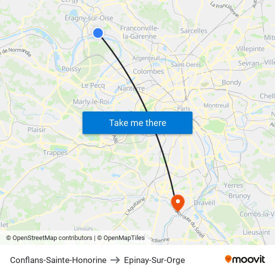 Conflans-Sainte-Honorine to Epinay-Sur-Orge map