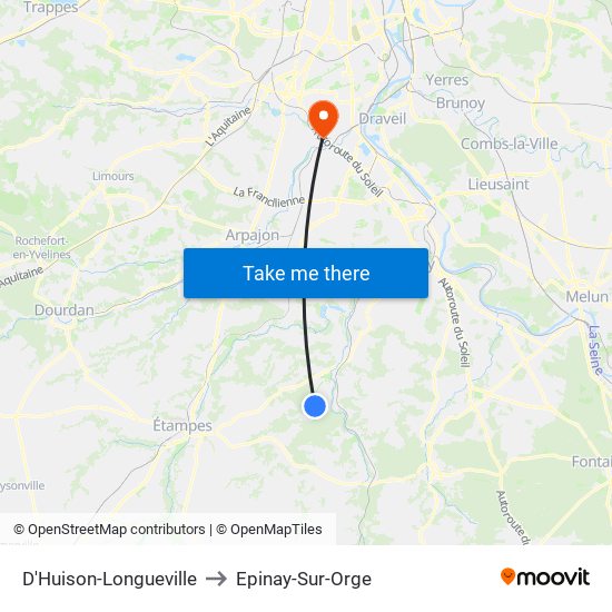 D'Huison-Longueville to Epinay-Sur-Orge map