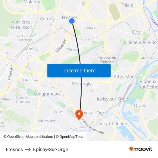 Fresnes to Epinay-Sur-Orge map