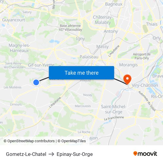 Gometz-Le-Chatel to Epinay-Sur-Orge map