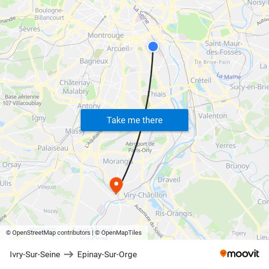 Ivry-Sur-Seine to Epinay-Sur-Orge map