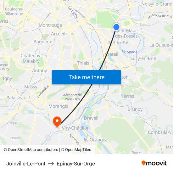 Joinville-Le-Pont to Epinay-Sur-Orge map