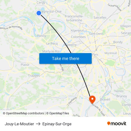 Jouy-Le-Moutier to Epinay-Sur-Orge map