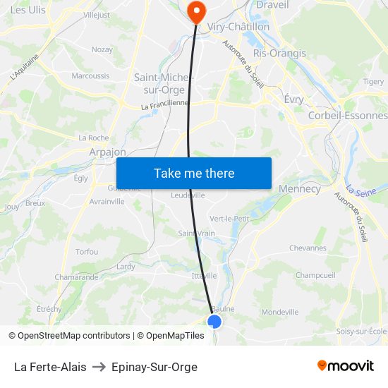 La Ferte-Alais to Epinay-Sur-Orge map