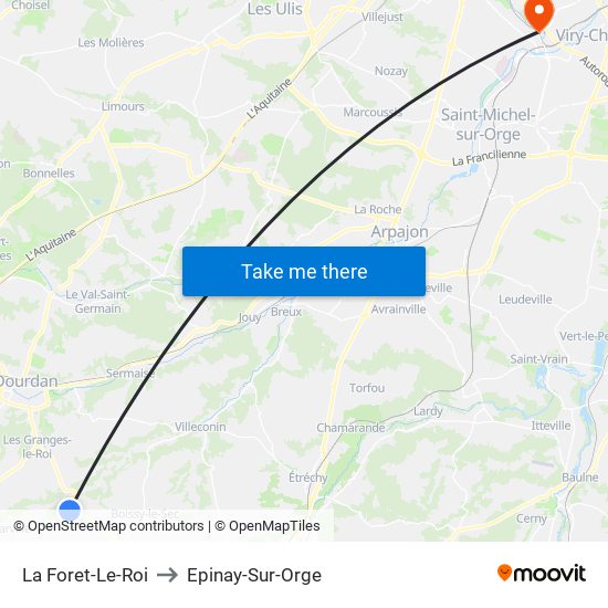 La Foret-Le-Roi to Epinay-Sur-Orge map