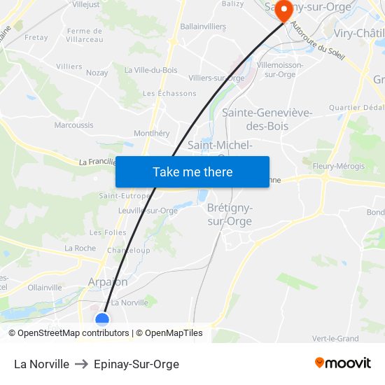 La Norville to Epinay-Sur-Orge map