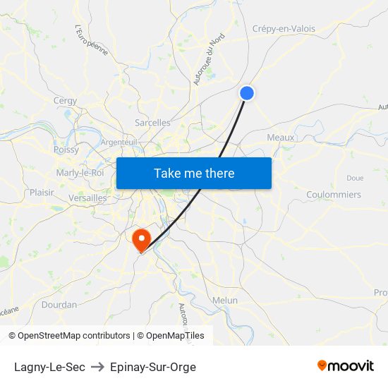 Lagny-Le-Sec to Epinay-Sur-Orge map