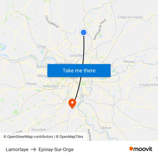 Lamorlaye to Epinay-Sur-Orge map