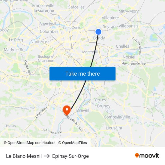 Le Blanc-Mesnil to Epinay-Sur-Orge map