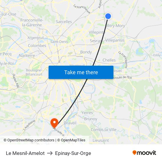 Le Mesnil-Amelot to Epinay-Sur-Orge map