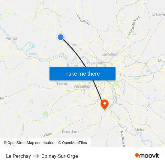 Le Perchay to Epinay-Sur-Orge map