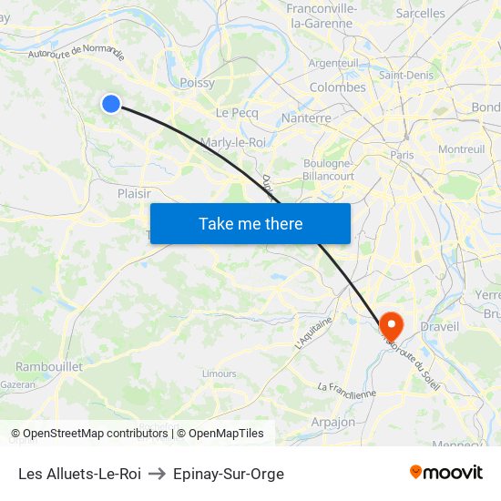 Les Alluets-Le-Roi to Epinay-Sur-Orge map