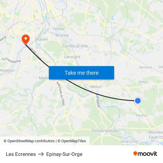 Les Ecrennes to Epinay-Sur-Orge map