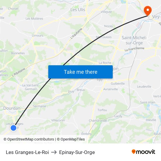 Les Granges-Le-Roi to Epinay-Sur-Orge map