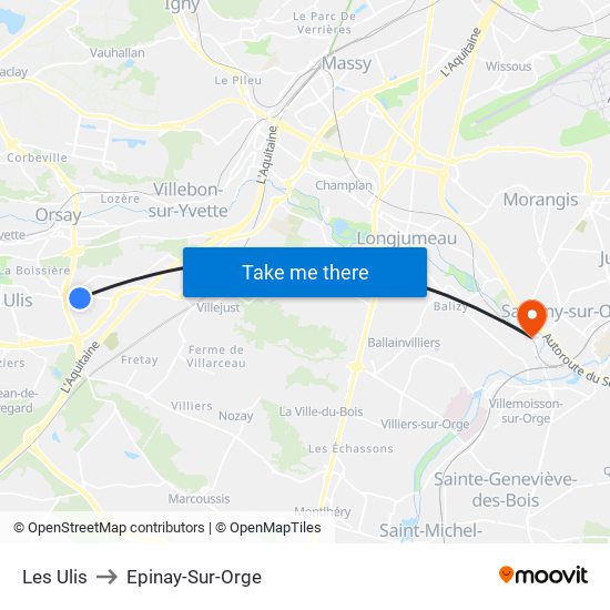 Les Ulis to Epinay-Sur-Orge map