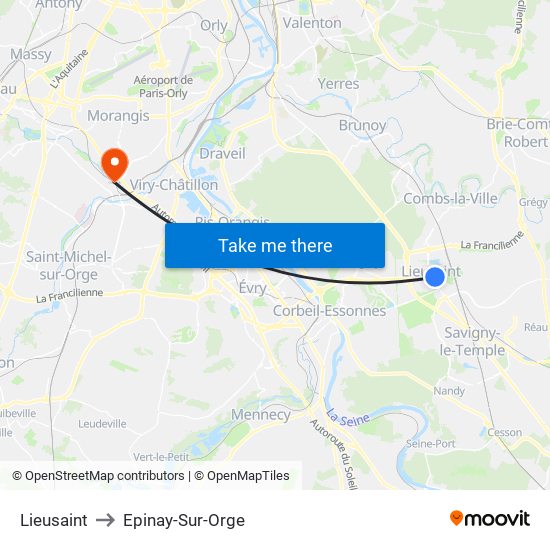 Lieusaint to Epinay-Sur-Orge map