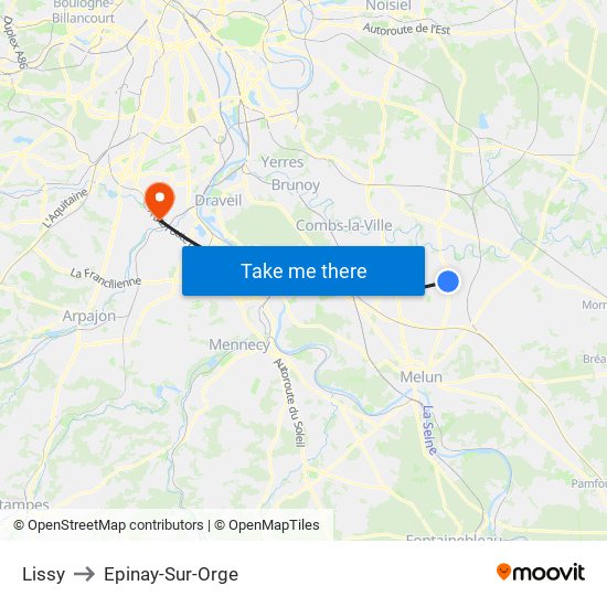 Lissy to Epinay-Sur-Orge map