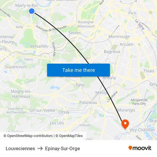 Louveciennes to Epinay-Sur-Orge map