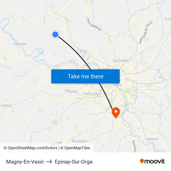 Magny-En-Vexin to Epinay-Sur-Orge map