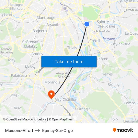 Maisons-Alfort to Epinay-Sur-Orge map