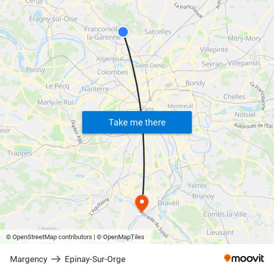 Margency to Epinay-Sur-Orge map